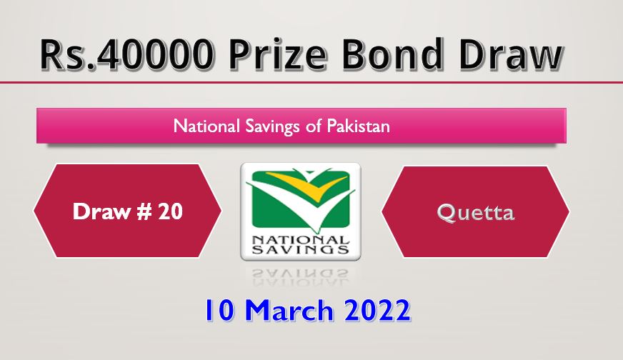 Rs. 40000 Premium Prize Bond 10 March 2022 Result Draw No. 20 List Quetta