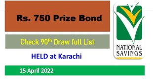 Rs. 750 Prize Bond 15 April 2022 Result Draw No. 90 List Karachi