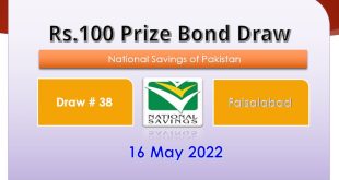 Rs. 100 Prize Bond 16 May 2022 Result Draw No. 38 List Faisalabad