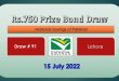 Rs. 750 Prize Bond 15 July 2022 Result Draw No. 91 List Lahore