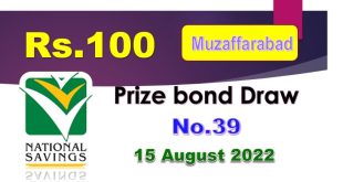 Rs. 100 Prize Bond 15 August 2022 Result Draw No. 39 List Muzaffarabad