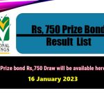 Rs. 750 Prize Bond 16 January 2023 Result Draw No. 93 List Karachi