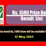 Rs. 1500 Prize Bond 15 May 2025 Result Draw No. 102 List Karachi