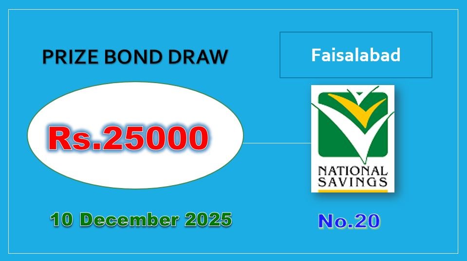 Rs 25000 Prize Bond Result 10 December 2025 Draw 20 Faisalabad 1 Rs. 25000 Prize Bond Draw No. 20 was held in Faisalabad