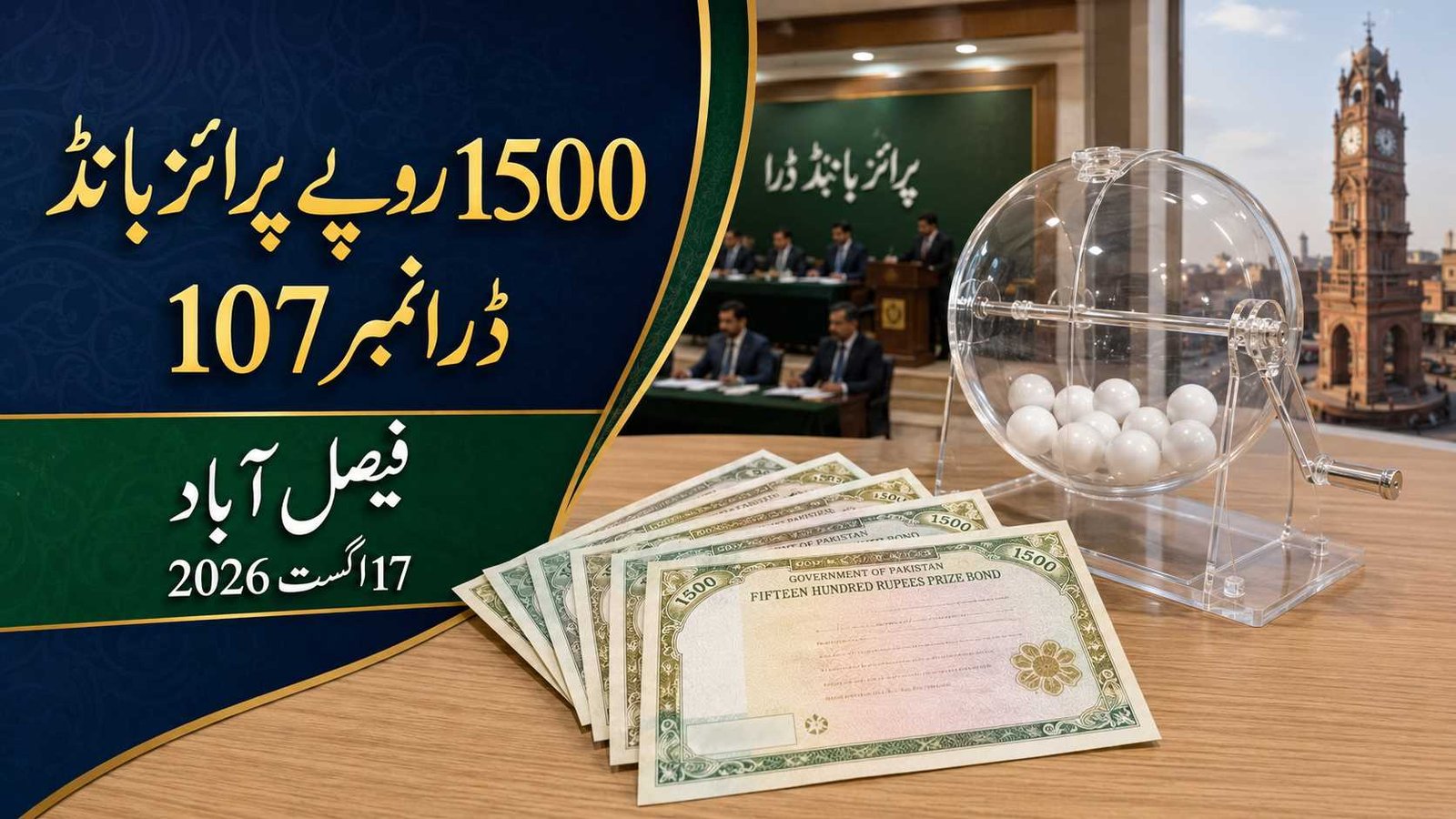 Rs. 1500 Prize Bond Draw No. 107 scheduled in Faisalabad on 17 August 2026