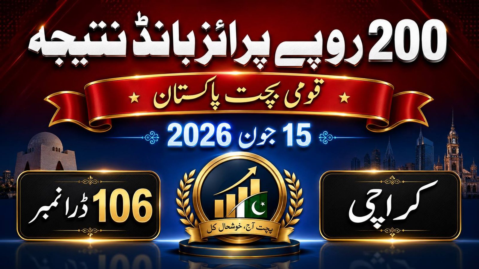 Rs. 200 Prize Bond Draw No. 106 result Karachi on 15 June 2026 by National Savings Pakistan
